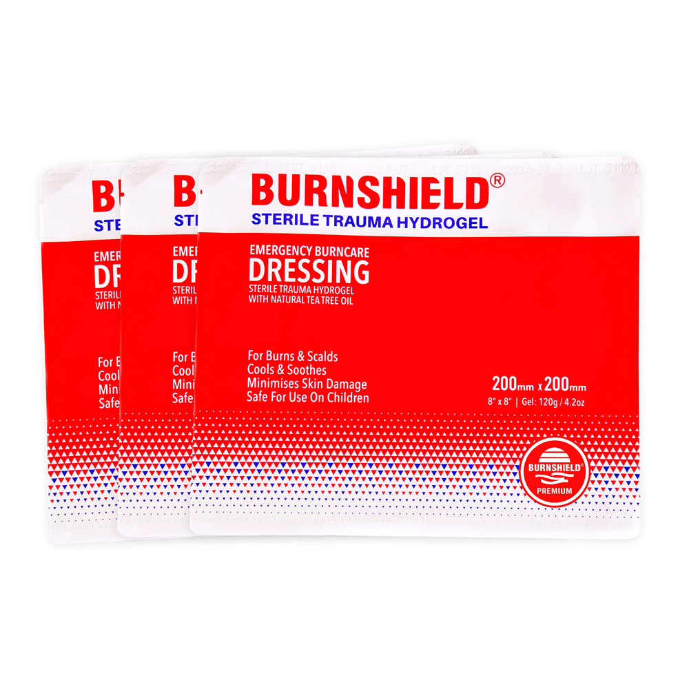 Burnshield burn dressing 8x8 sterile sheet ready for immediate cooling and protection