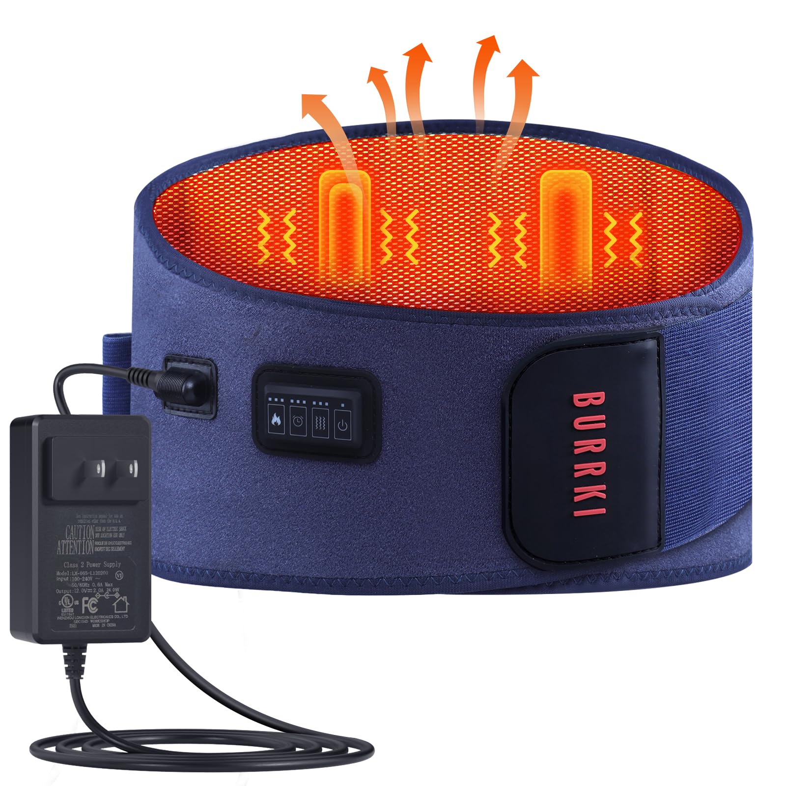 Burrki heating pad with massager front view showing ready heat and comfort