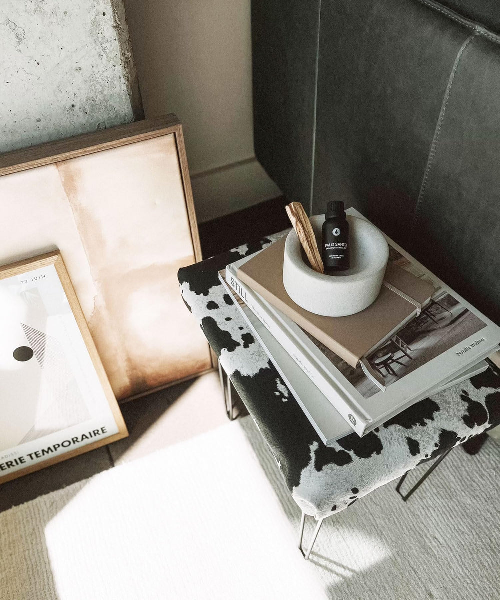 Bursera Palo Santo diffuser setup capturing a serene, woodsy ambience.