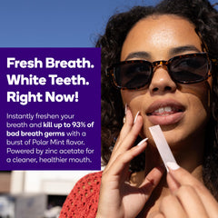 Burst Polar Mint strips are applied to teeth for rapid whitening and breath refresh.