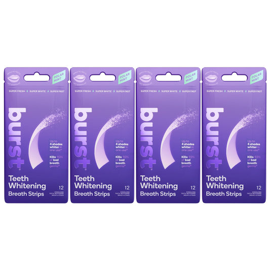 Burst Teeth Whitening Breath Strips Polar Mint 4-Pack for rapid breath refreshment.
