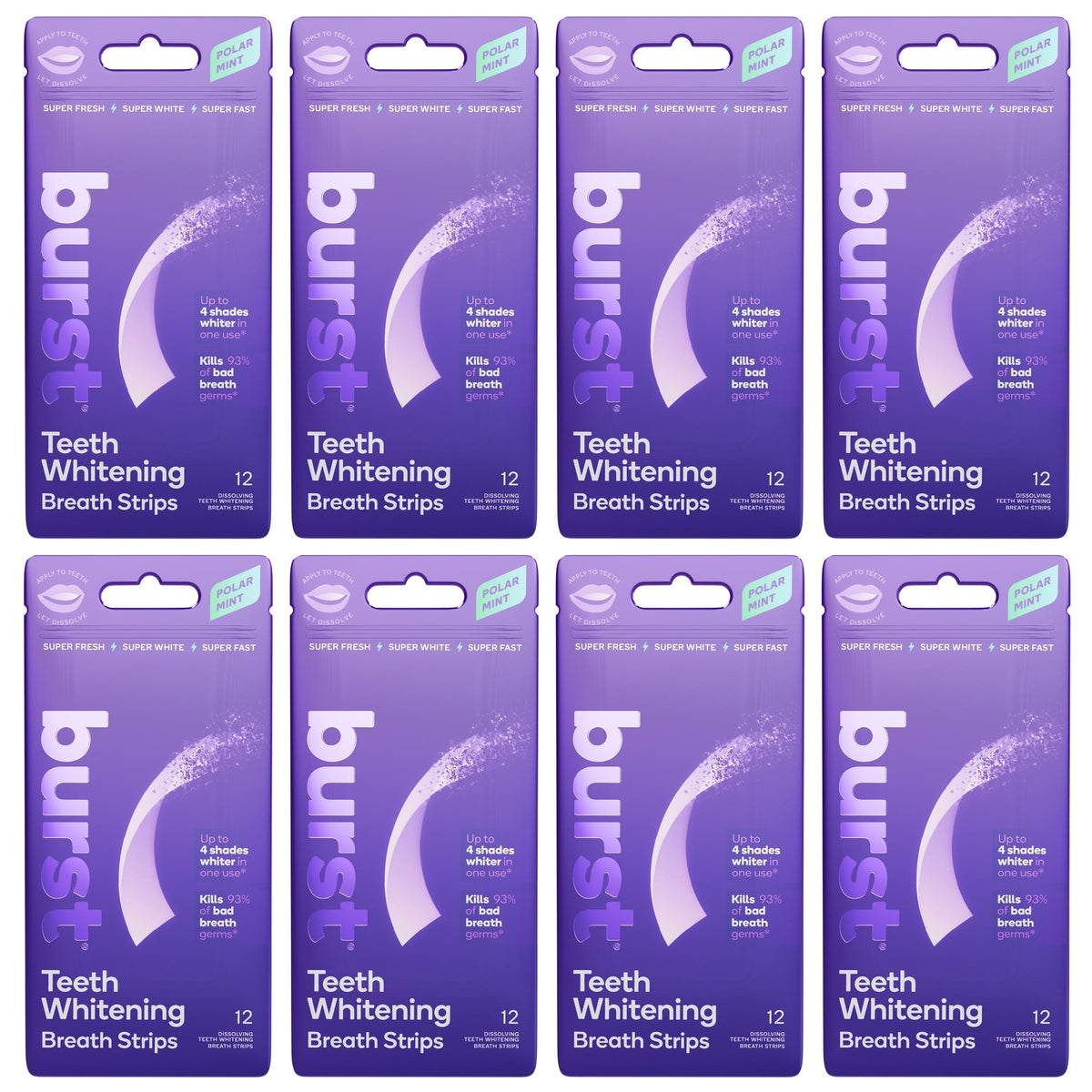 Burst Teeth Whitening Breath Strips Polar Mint for quick at-home whitening and fresh breath.