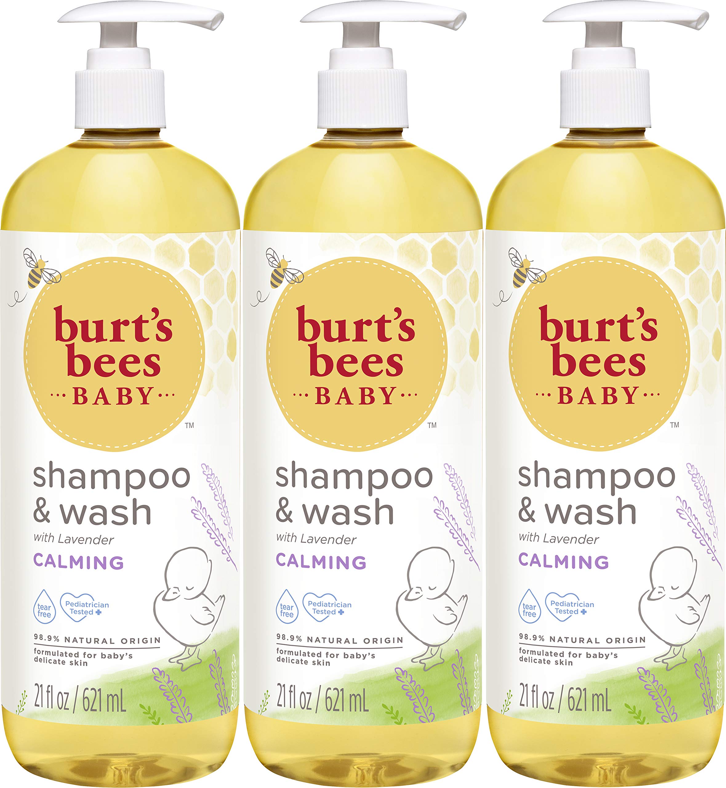 Burt's Bees Baby Calming Shampoo Lavender bottle showing tear-free bath for delicate skin