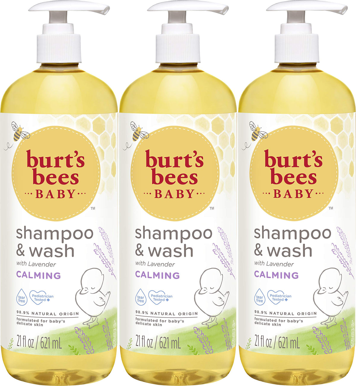 Burt's Bees Baby Calming Shampoo Lavender bottle showing tear-free bath for delicate skin