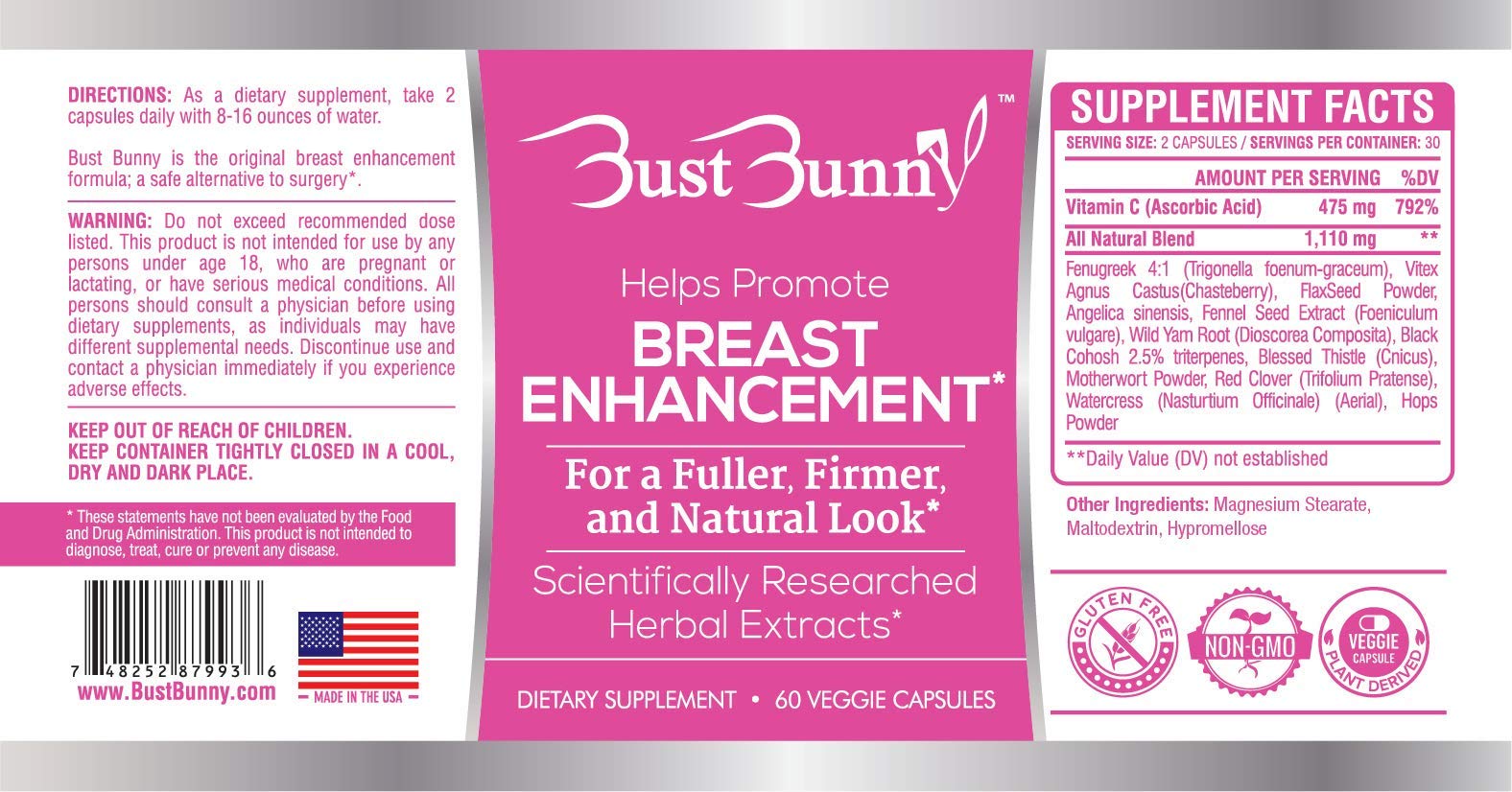 Bust Bunny made-in-USA facility seal signals quality control.