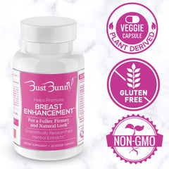 Bust Bunny three-month supply bottle shown with a secure lid.
