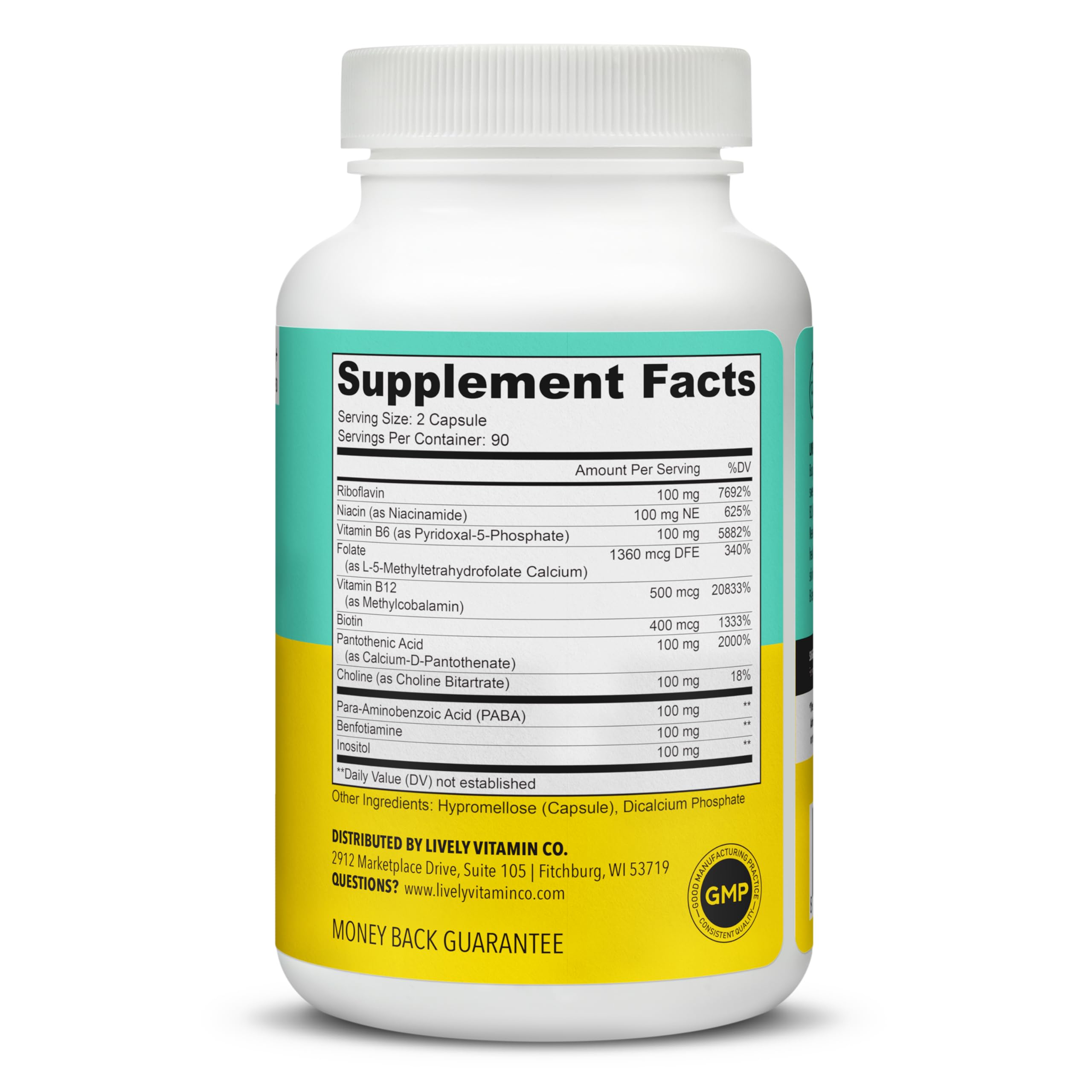 Busy Bee capsule close-up shows vegan B-complex capsules aiding focus.