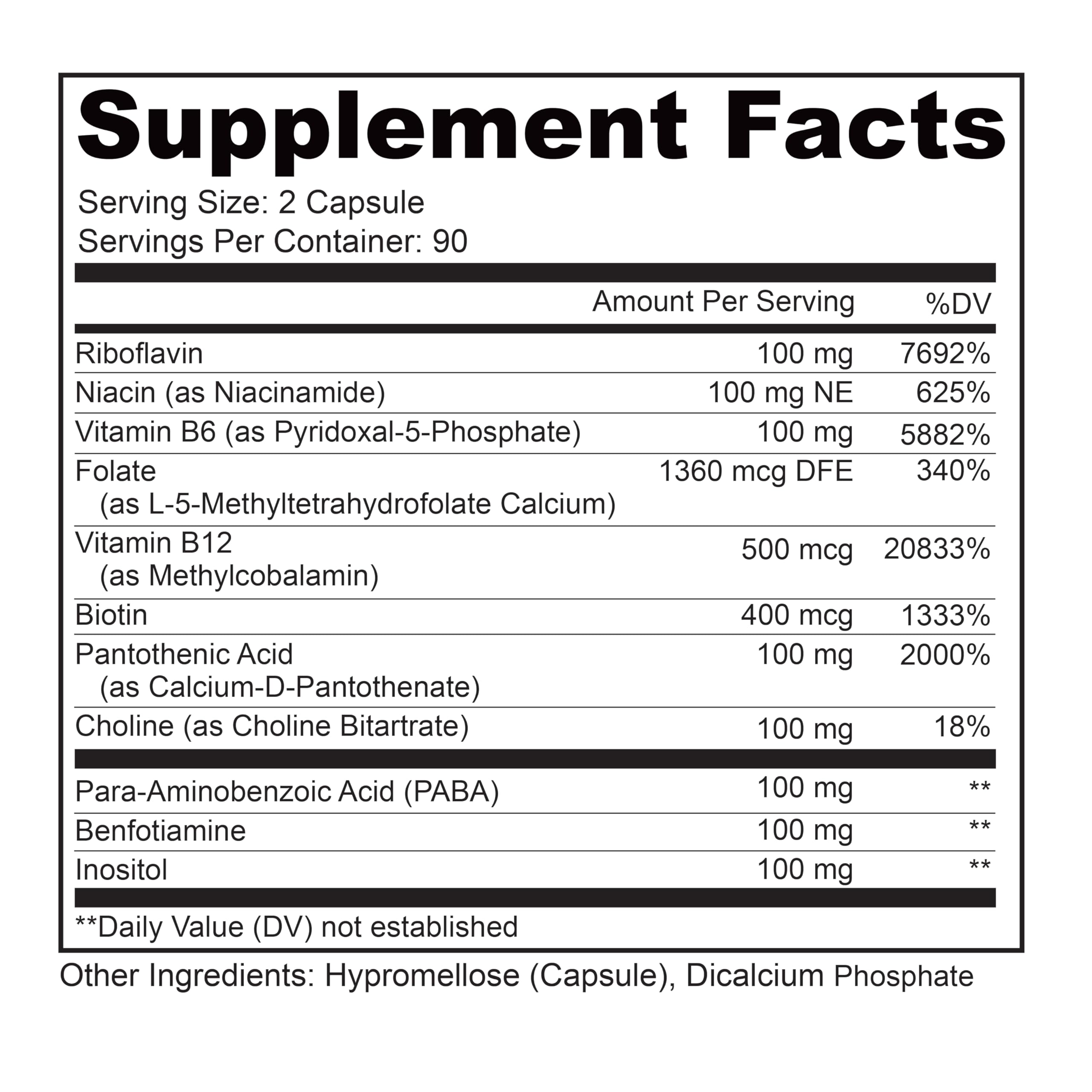 Busy Bee ingredients chart showing B vitamins and choline for energy and clarity.