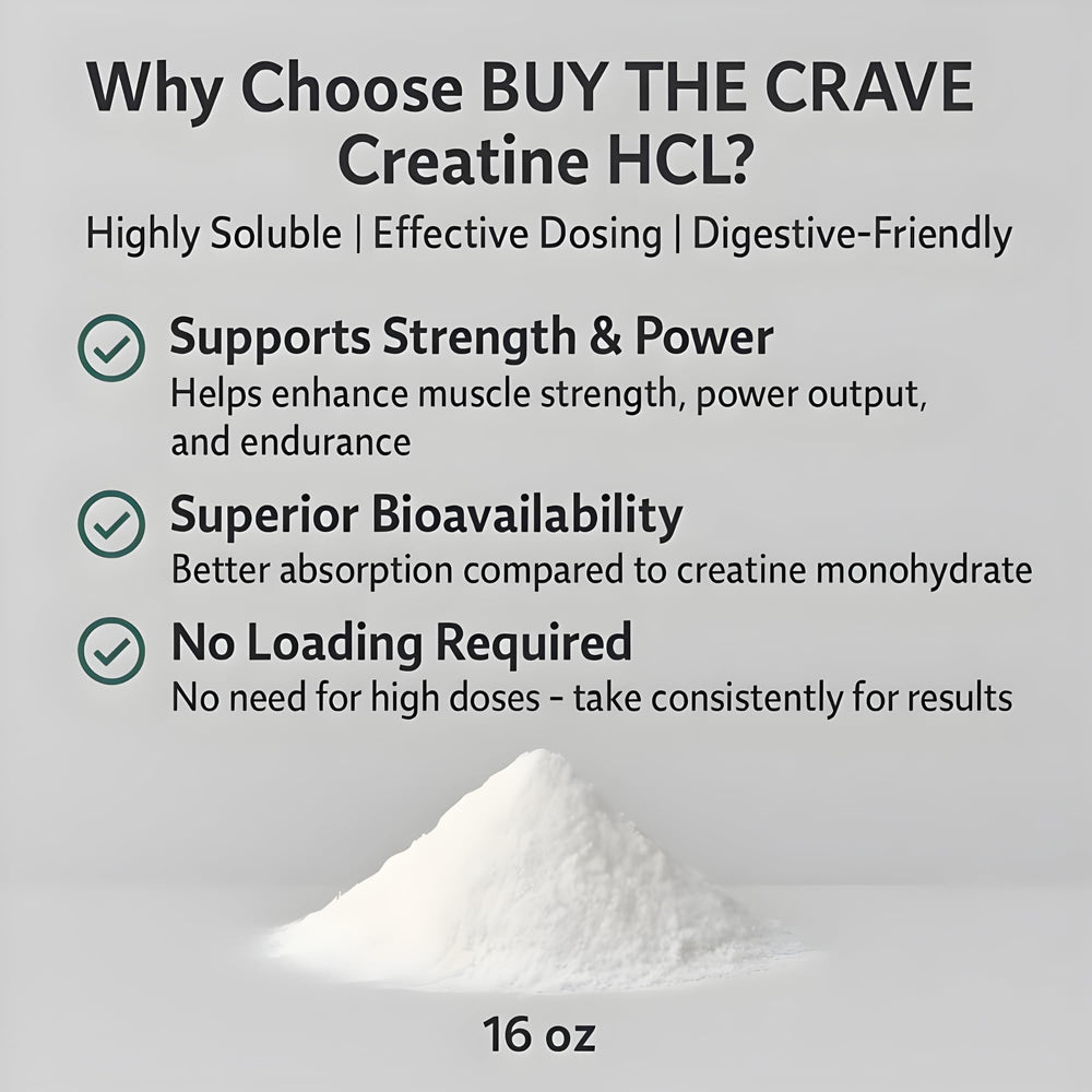 Buy The Crave Creatine HCL powder texture illustrating high solubility