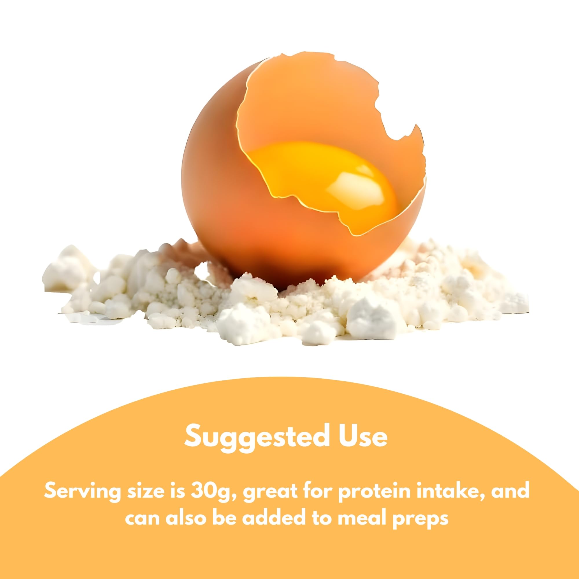 Nutrition label of BUY THE CRAVE Egg Protein Powder highlighting unflavored, dairy free formula.