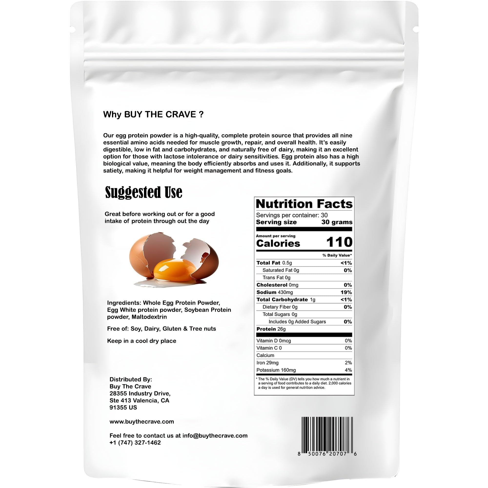 Scoop of BUY THE CRAVE Egg Protein Powder ready for quick, convenient servings in shakes.