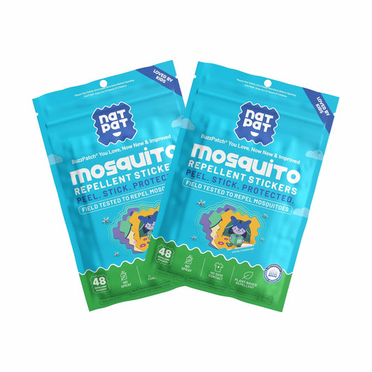 BuzzPatch kids mosquito patch pack highlights natural, plant-based protection for families.