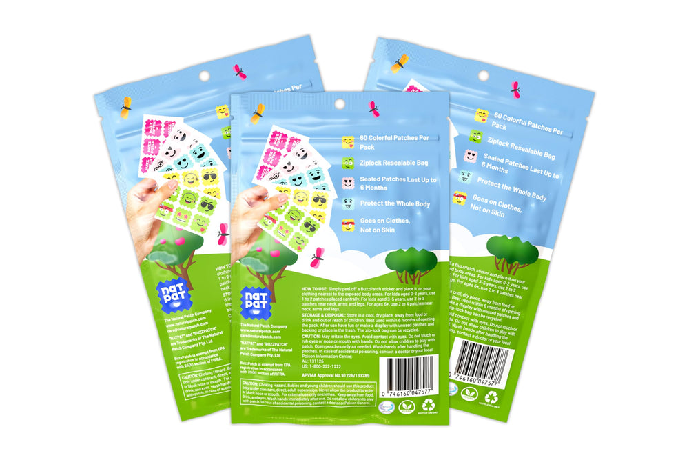 BUZZPATCH NATPAT patches ideal for hiking and camping outings.