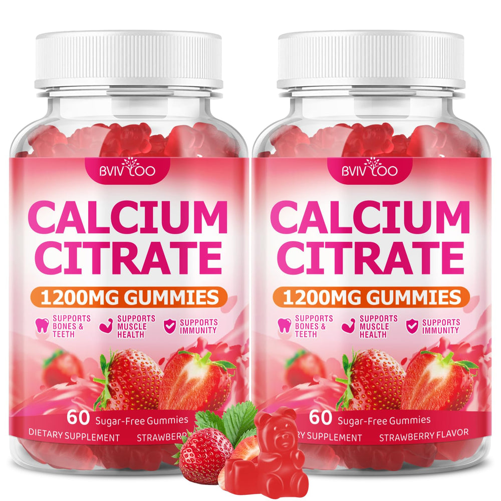 BVIVLOO calcium citrate gummies bottle front showing sugar-free strawberry flavor