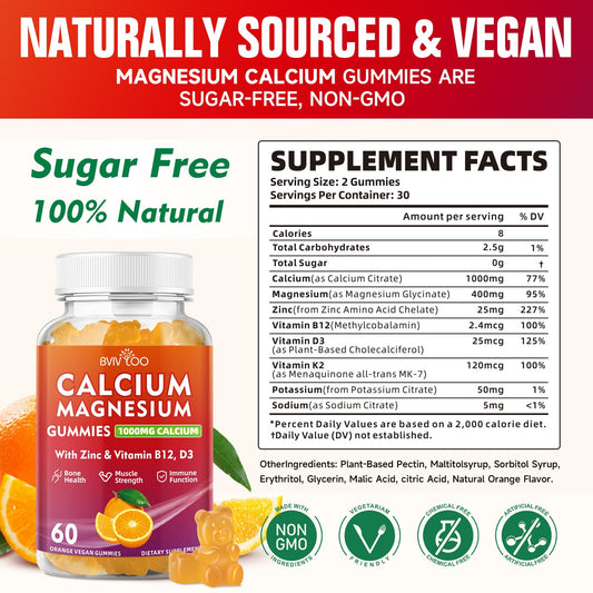 BVIVLOO bottle nutrition label showing calcium and D3 details for absorption.