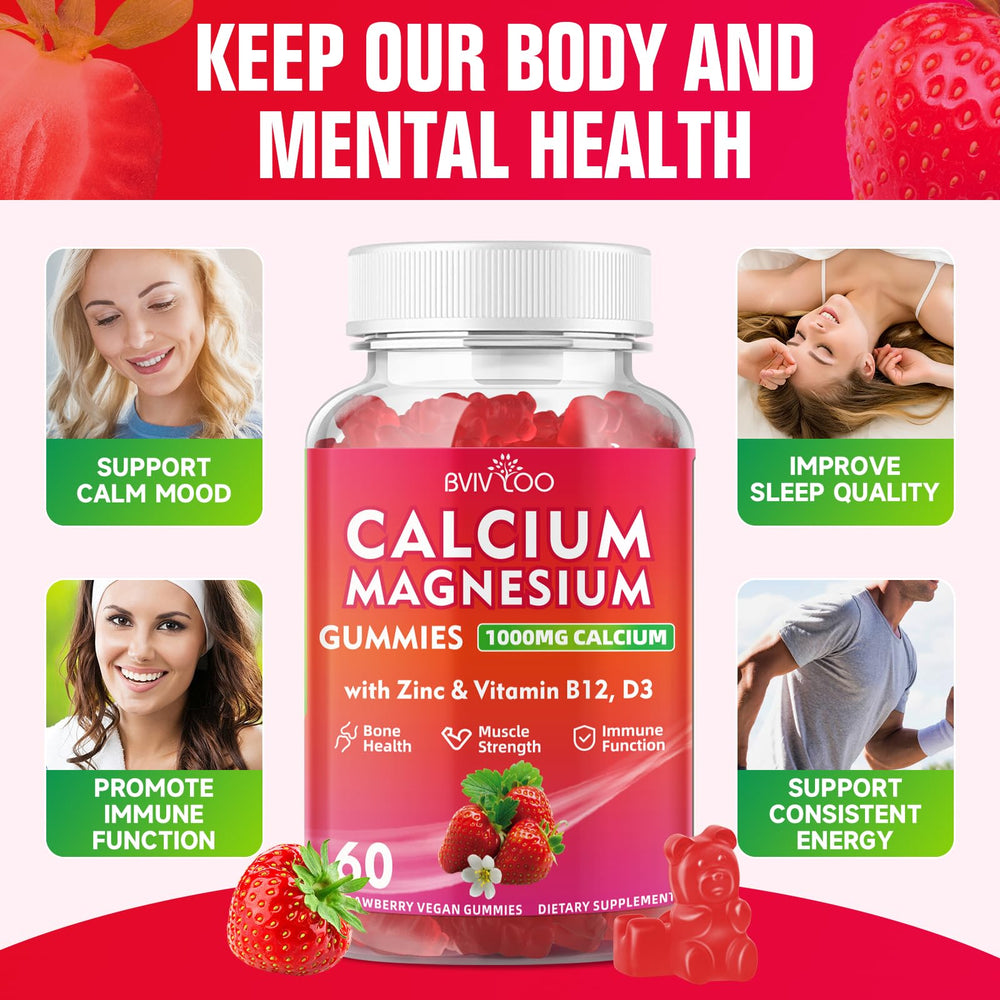 BVIVLOO calcium gummies with D3 K2 and B complex symbols highlighting mineral synergy