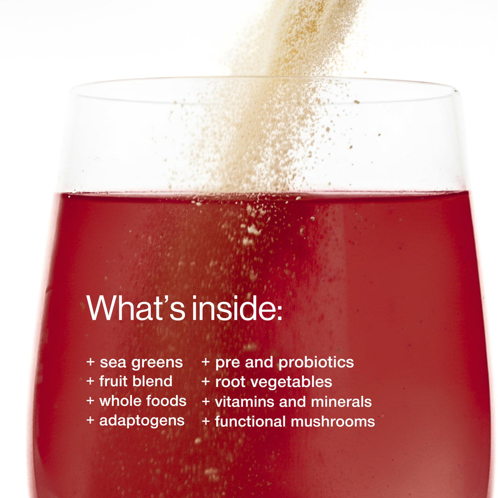 B.WILD greens and fruits ingredients showcase nutrient-dense, clean formulation.