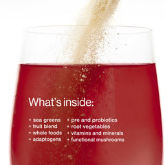 B.WILD greens and fruits ingredients showcase nutrient-dense, clean formulation.