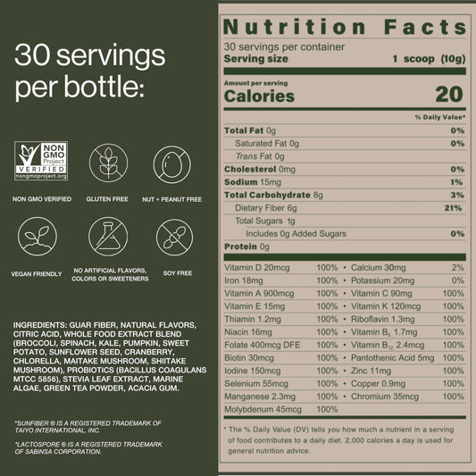 Bwild plant-based multivitamin pour demonstrates on-the-go nutrition with prebiotics and probiotics.
