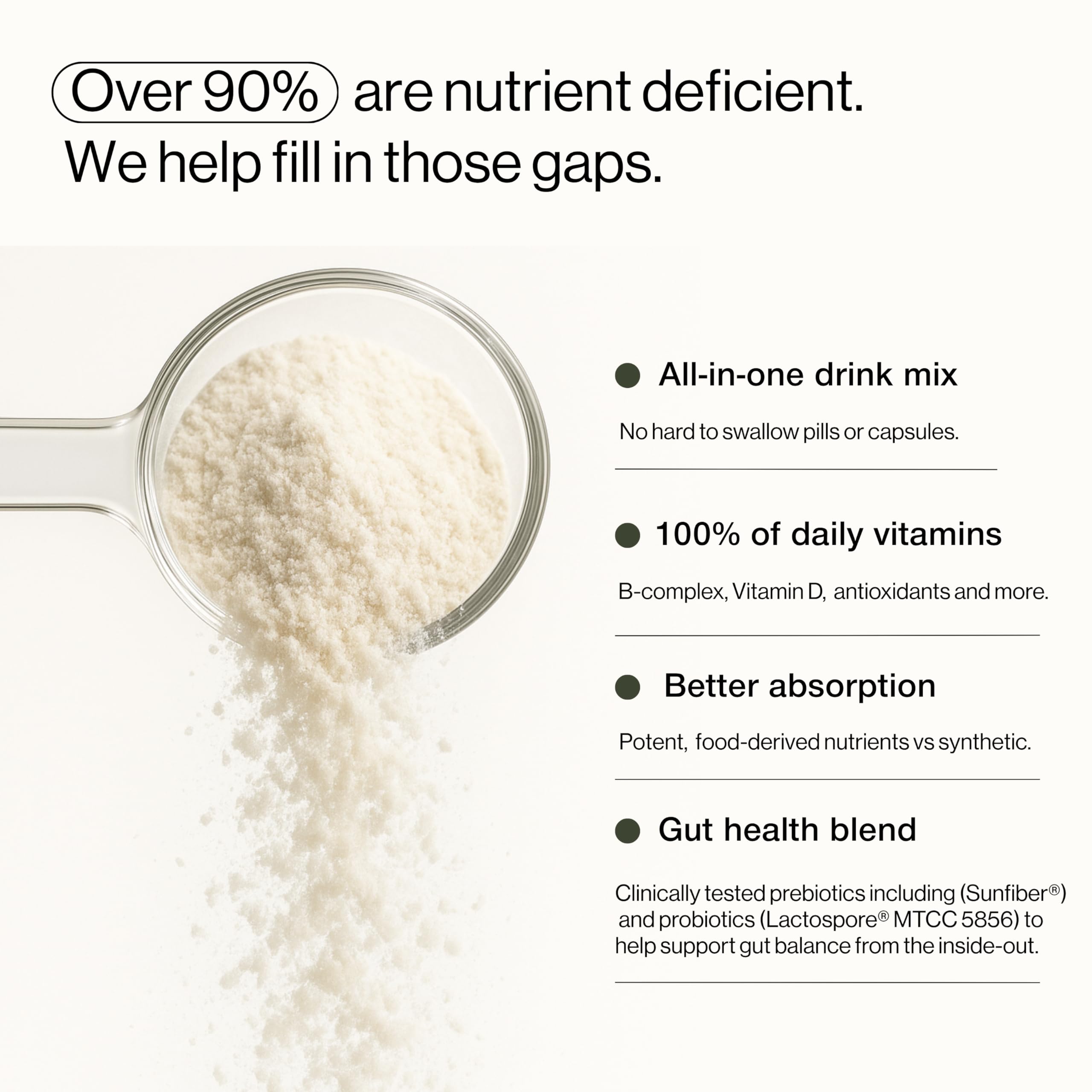 B.WILD synbiotic blend highlights prebiotics and probiotics for gut support and balance.