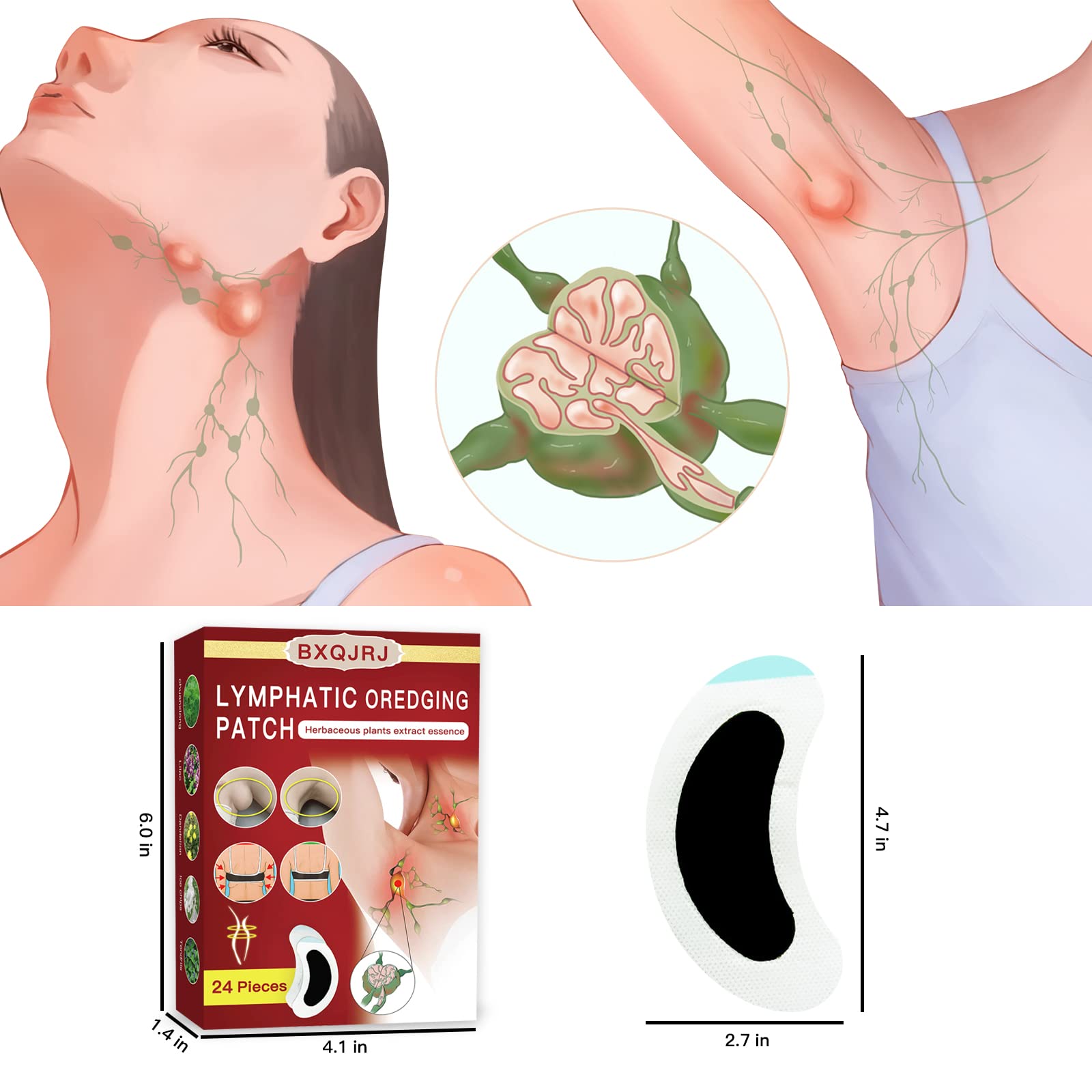 BXQJRJ Lymph Patch underarm placement highlights discreet, convenient relief option.