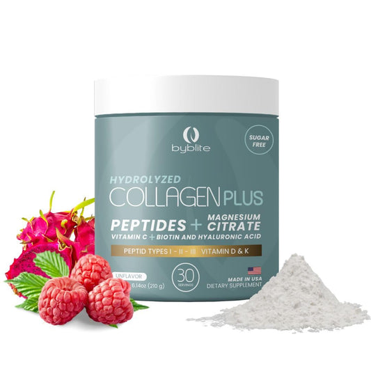 Byblite hydrolyzed collagen image focusing on joints; supports flexible movement.