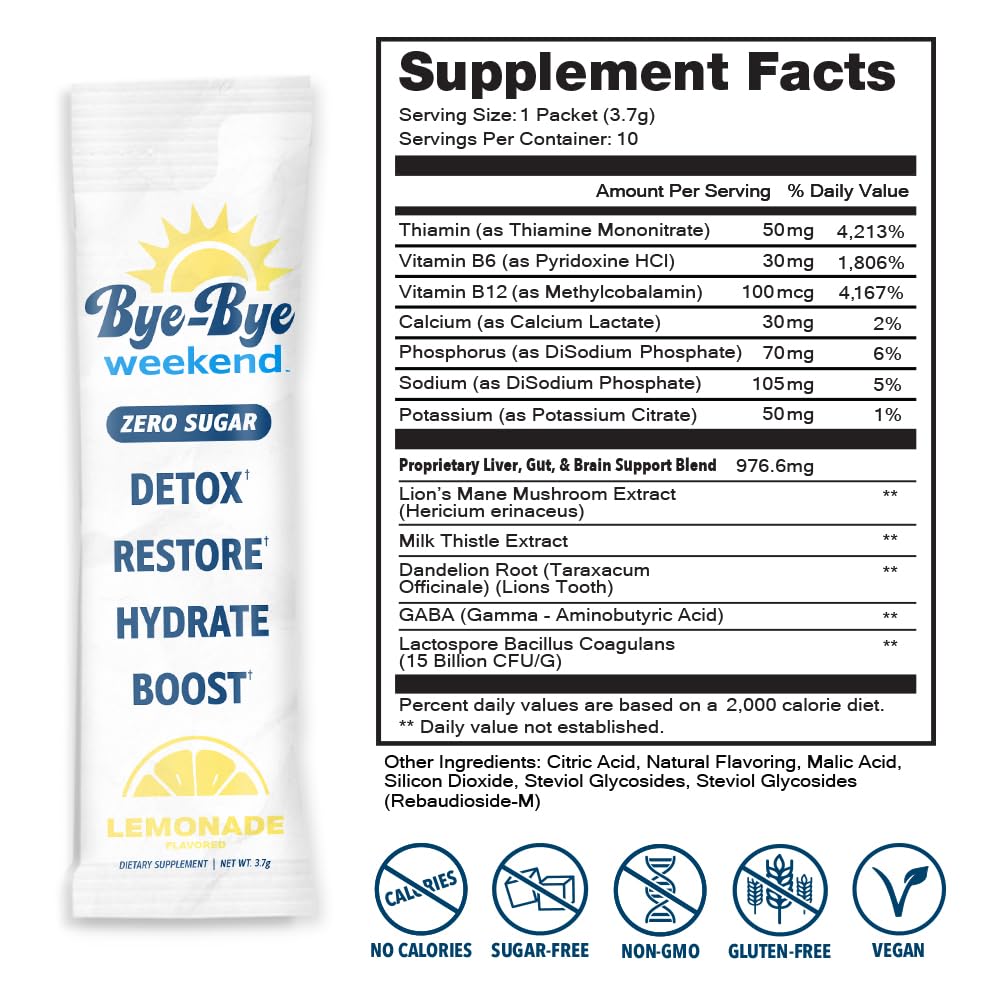 Bye-Bye Weekend 40-pack packaging implies easy, ongoing wellness routines.