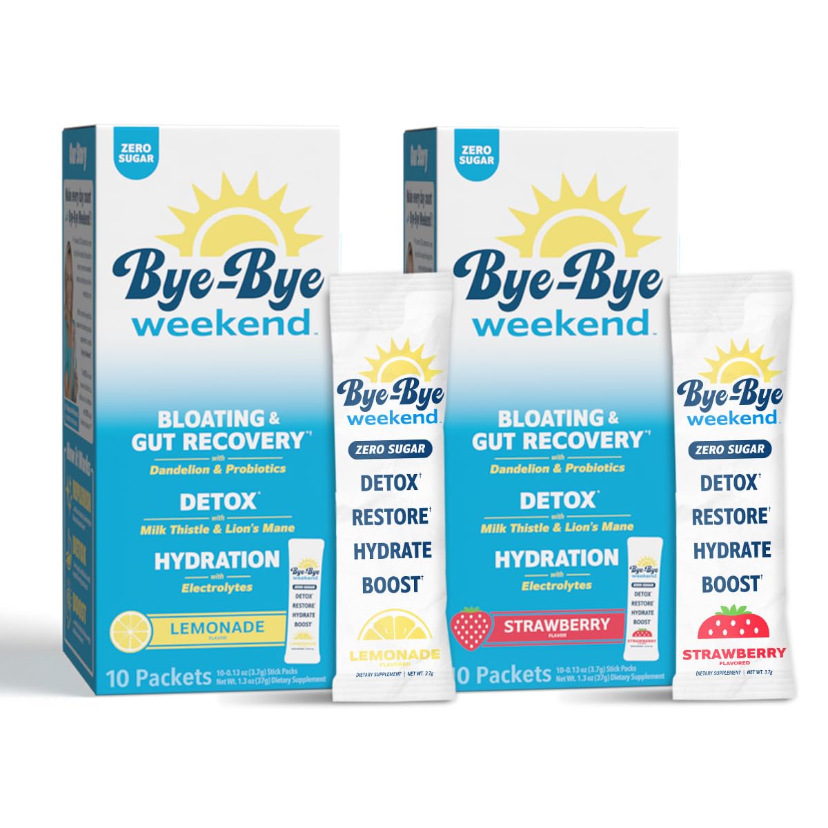 Bye-Bye Weekend detox drink mix bottle-pour showcases quick hydration after meals or workouts.