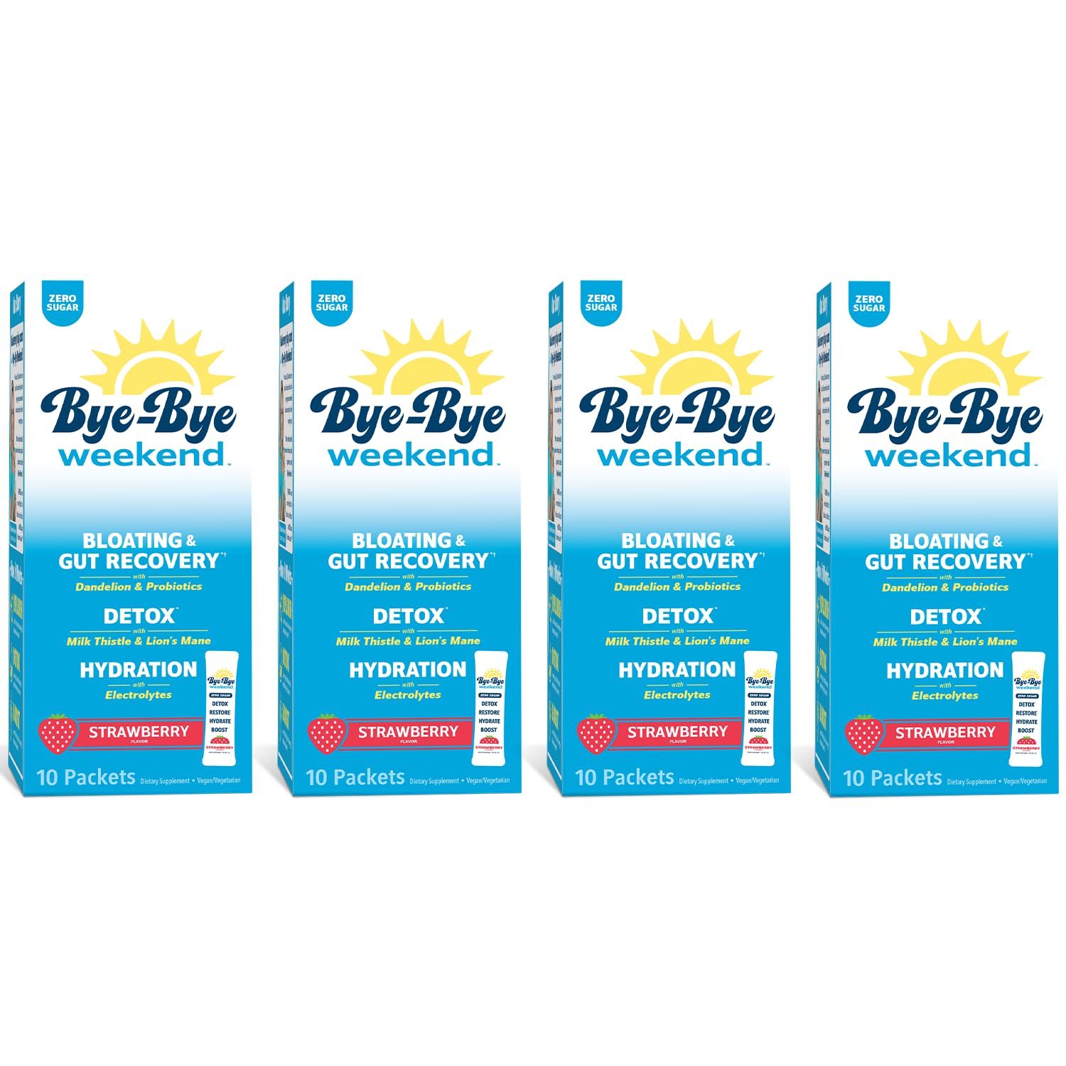 Bye-Bye Weekend detox drink mix front packaging with strawberry flavor for hydration