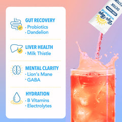 Bye-Bye Weekend detox drink mix in a glass ready for post-workout refreshment