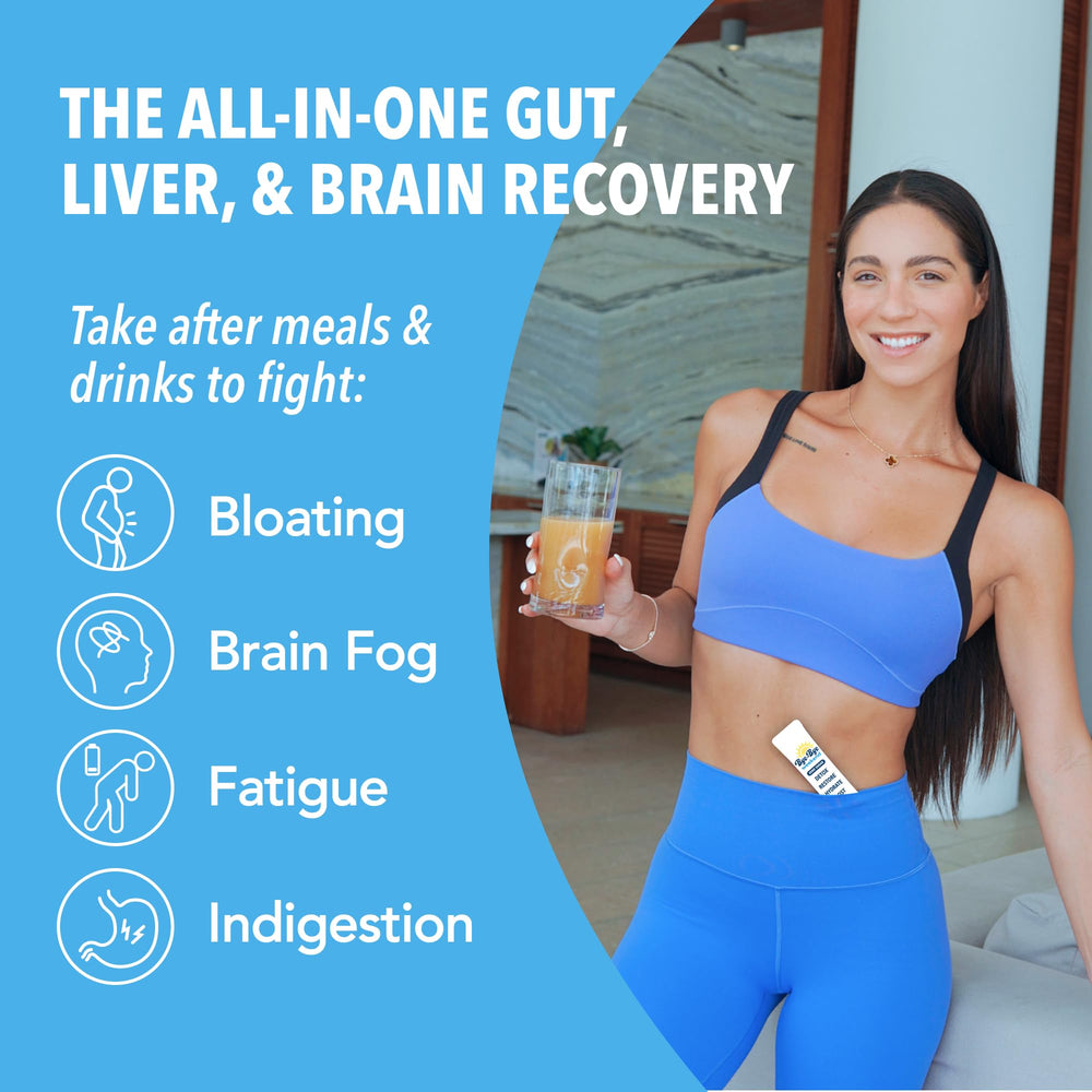 Bye-Bye Weekend detox drink mix ingredients-label emphasizes probiotics and liver-supporting components.