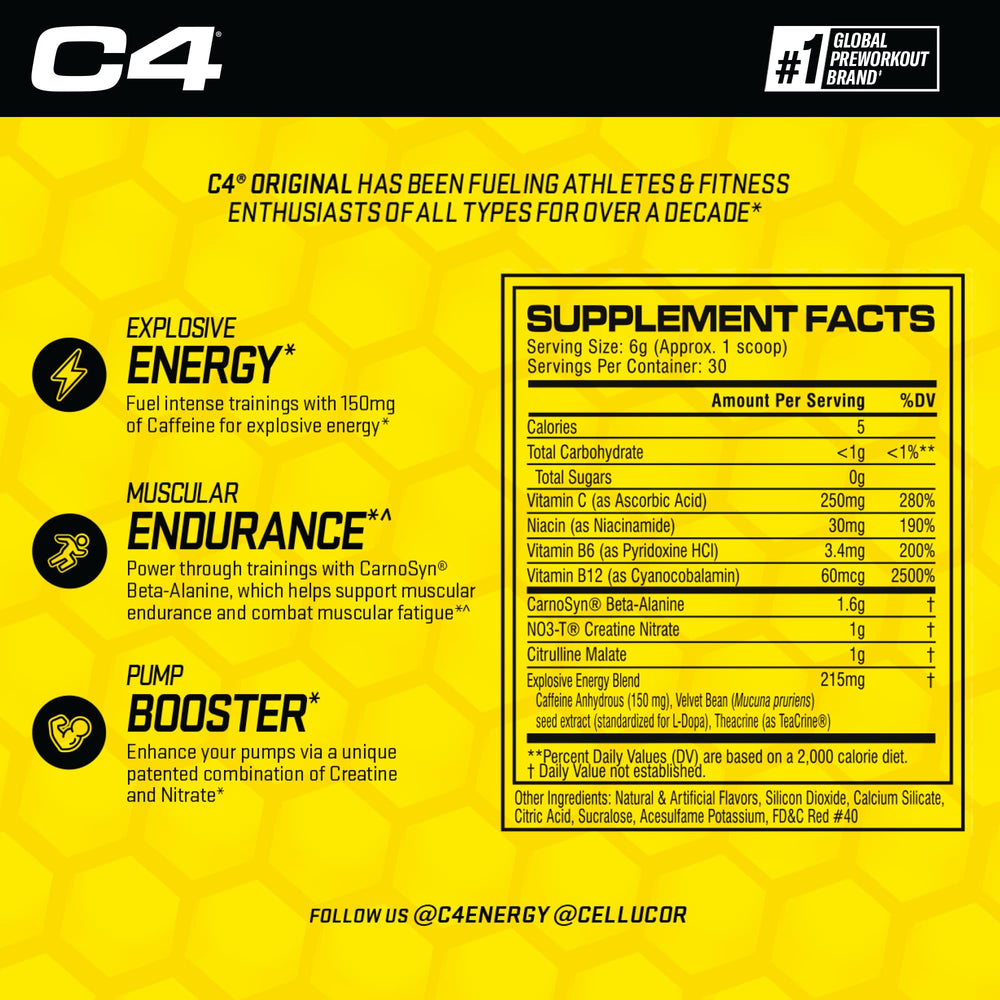 C4 dissolved in a glass with ice for a refreshing energy drink