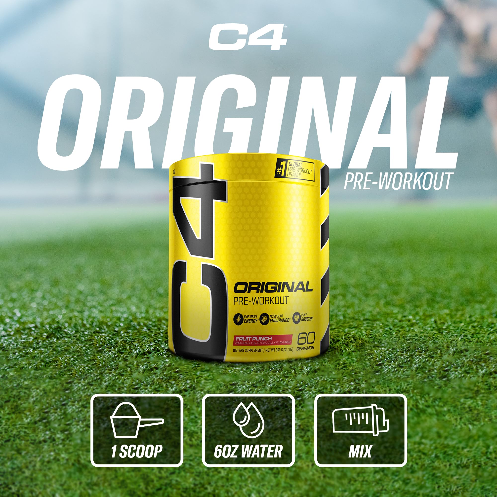 C4 Original Fruit Punch setup beside gym gear for both men and women.