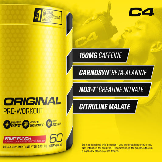 C4 Original Fruit Punch powder dissolving in water for a smooth, sugar-free flavor.