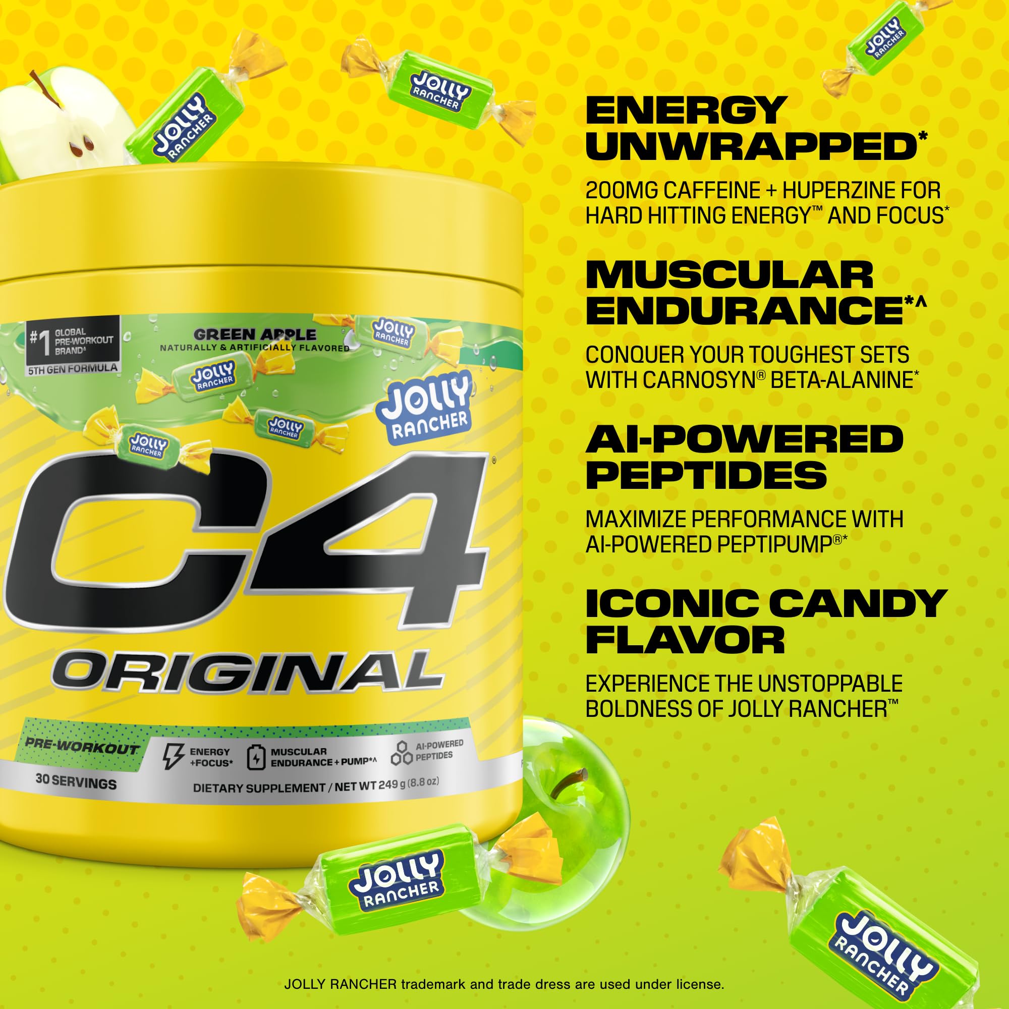 Scoop of C4 Original Green Apple powder ready to mix for workouts