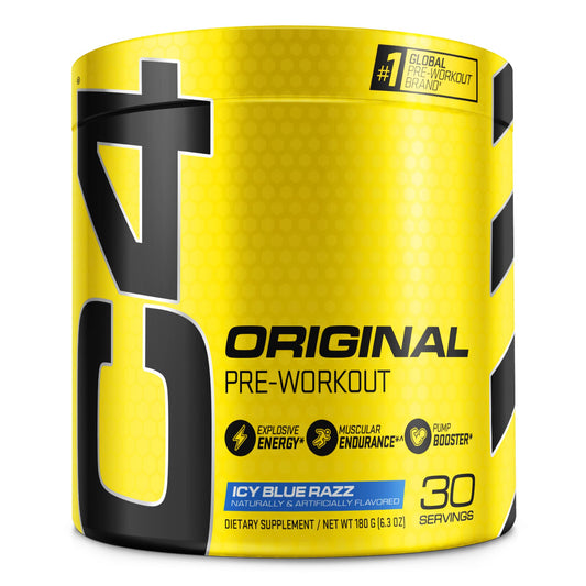 C4 Original Icy Blue Razz bottle ready for an energizing pre-workout session.