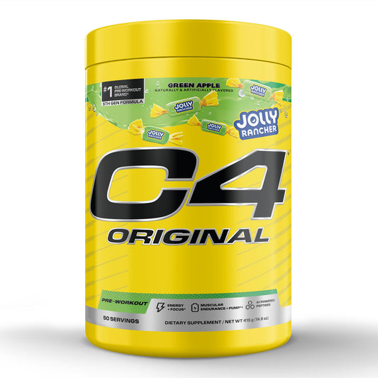 C4 Original JOLLY RANCHER Green Apple bottle powering focused workouts with energy