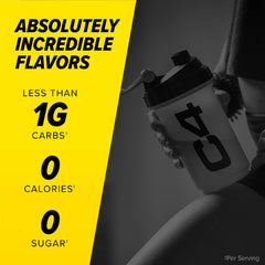 C4 Original Pink Lemonade jar beside gym gear indicating usage before training.