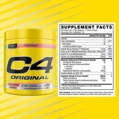 C4 Original bottle label shot highlights premium formula and sugar-free claim.
