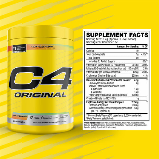 C4 Rainbow Blast scoop measure guiding precise dosing for energy.