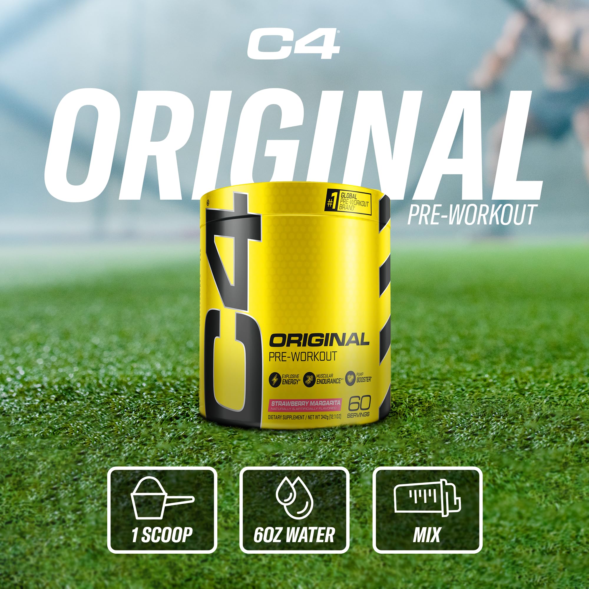 C4 Original serving container suggests convenient daily pre-workout use.
