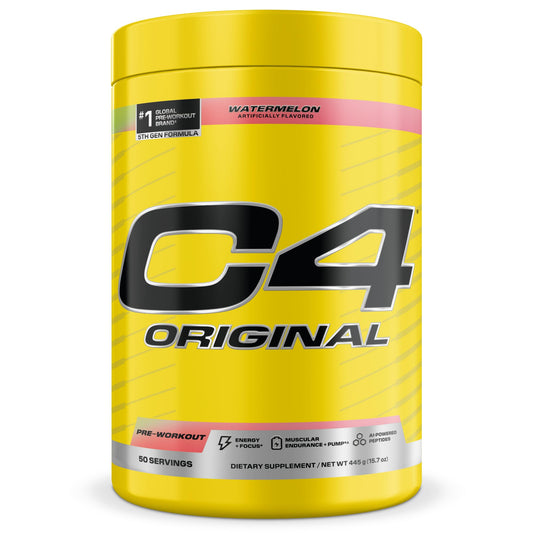 C4 Original Watermelon tub highlighting energy and focus benefits.