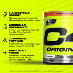 C4 Original serving scoop beside glass signals convenient pre-workout ritual.