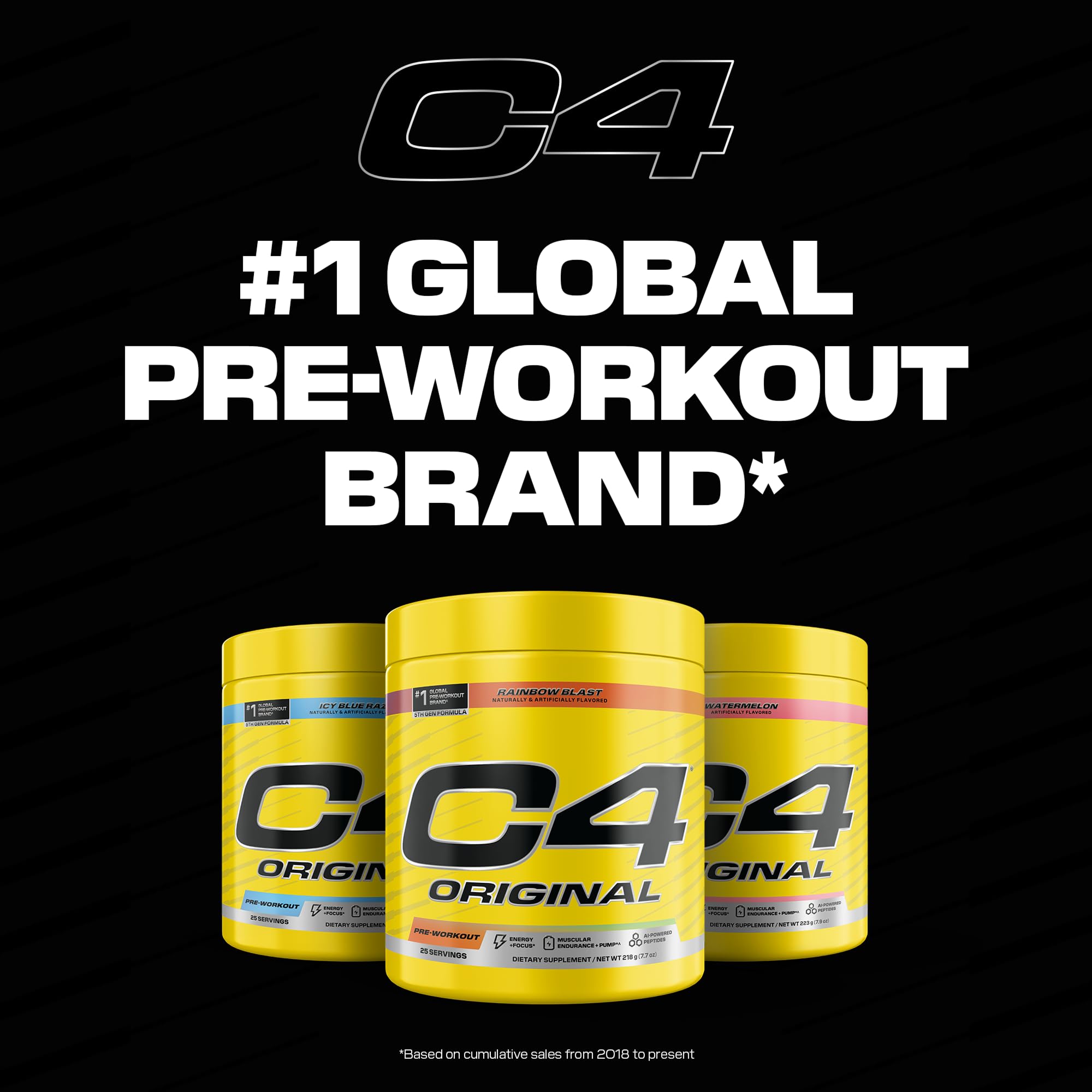 C4 Original sugar-free badge highlights clean fueling for workouts.