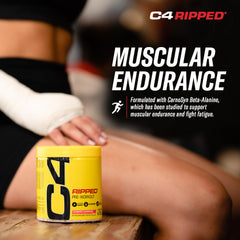C4 Ripped Fruit Punch label highlighting caffeine and sugar-free formula