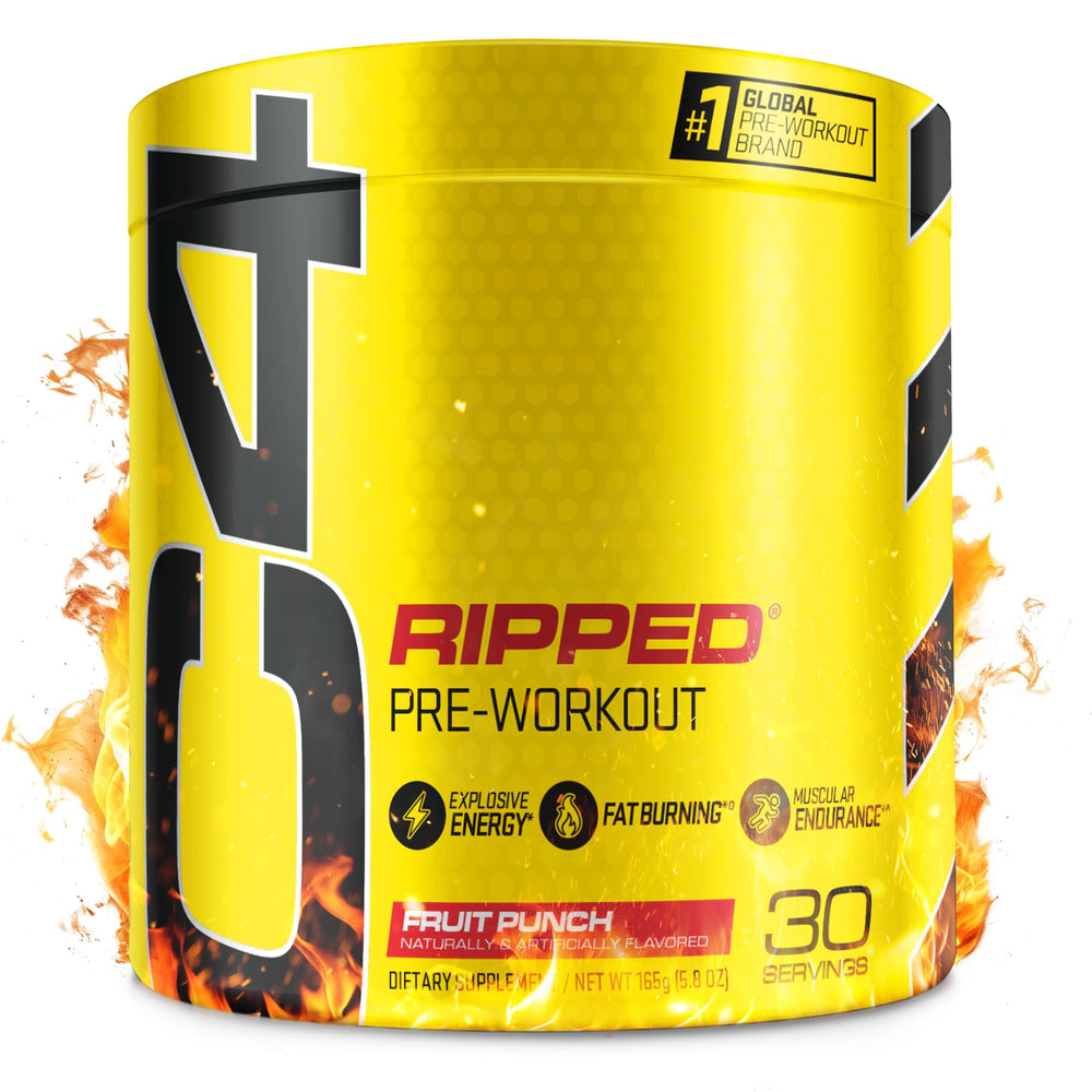 C4 Ripped Fruit Punch powder tub for pre-workout energy