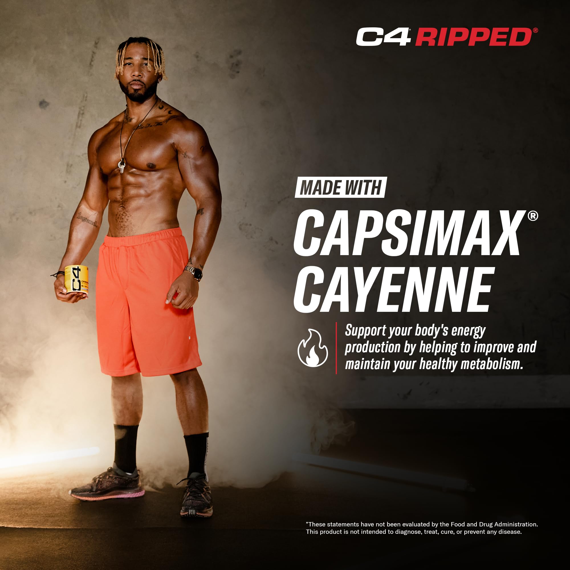 Closeup of C4 Ripped label highlighting beta-alanine for endurance support.