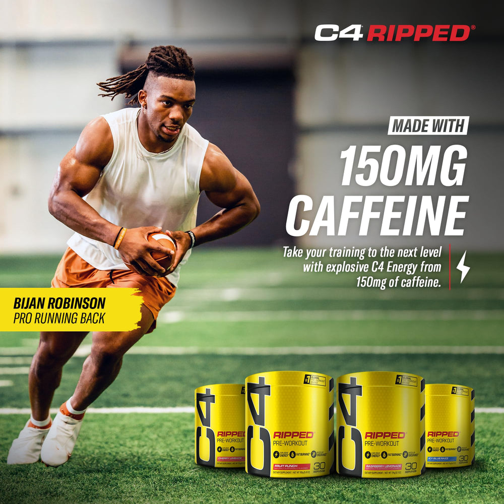 C4 Ripped pre-workout mix in liquid demonstrates preparation step