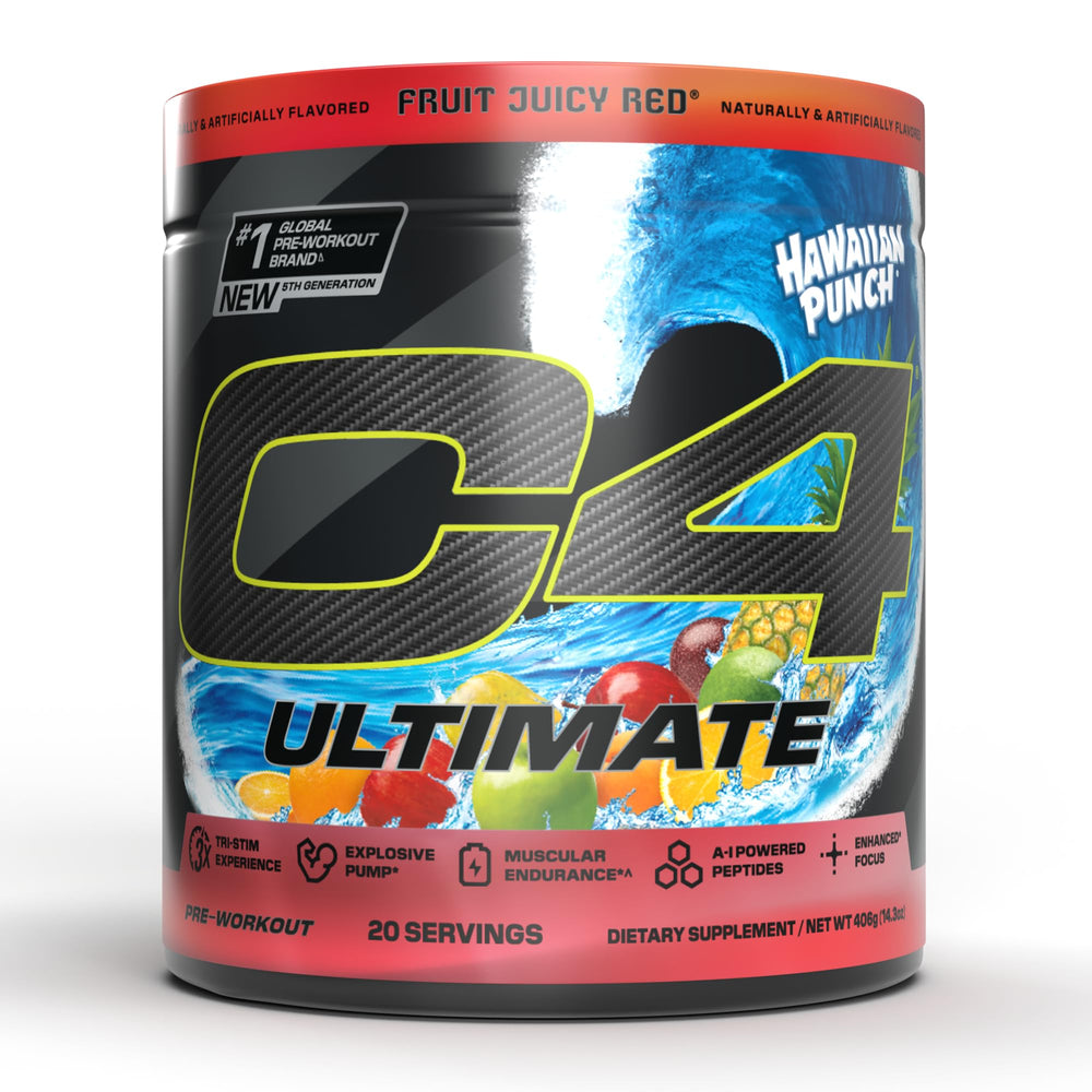 C4 Ultimate Hawaiian Punch tub front showing the sugar-free energy formula