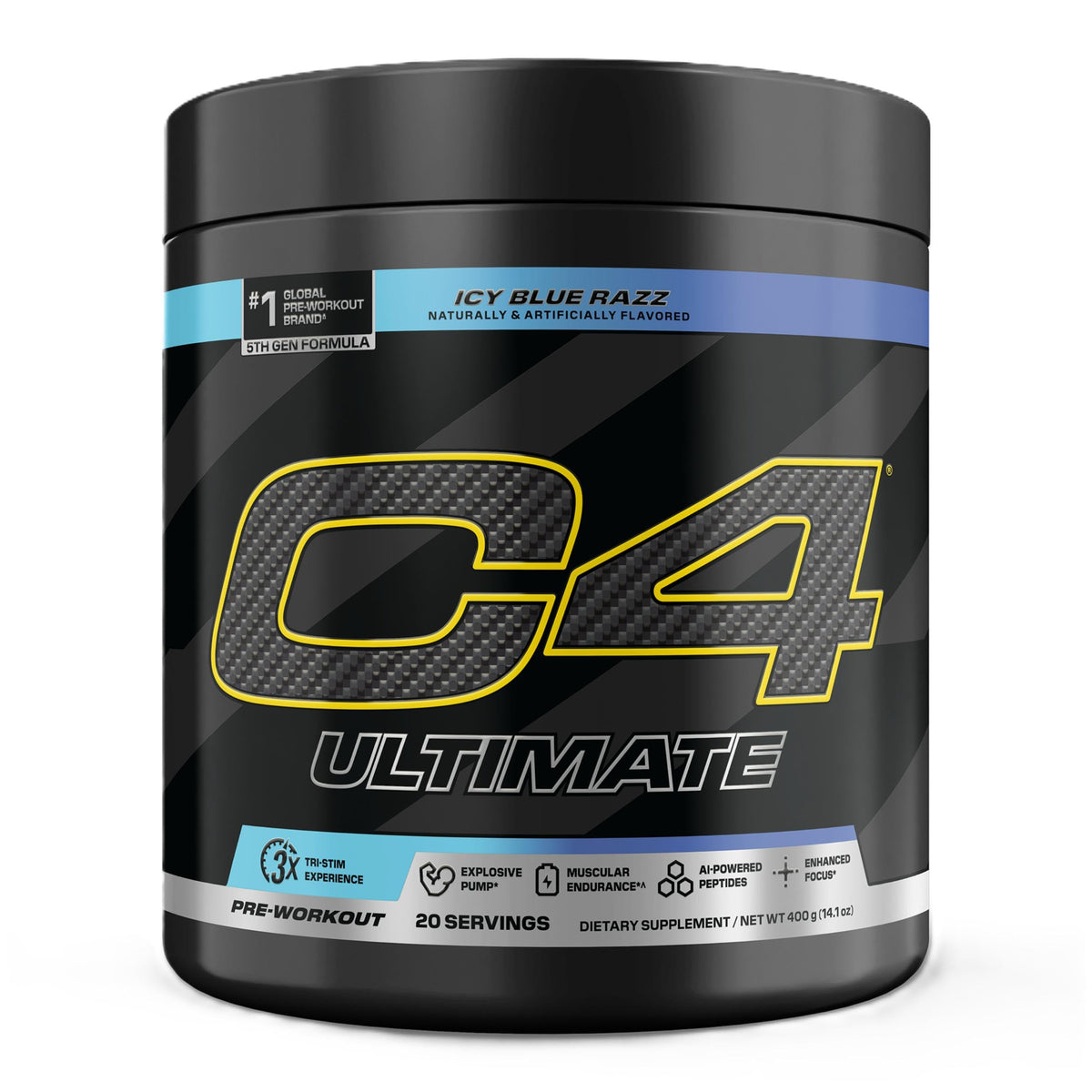 C4 Ultimate Icy Blue Raspberry bottle pour for rapid workout energy